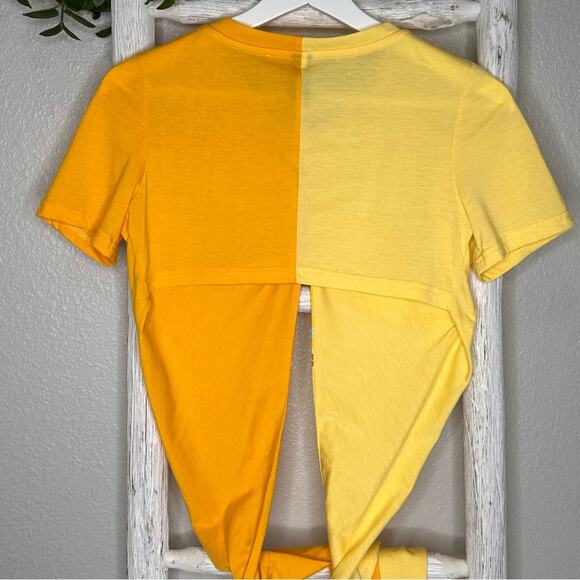 Cider Color Block Tie Front Crop Top Graphic Tee Short Sleeve Casual T Shirt Med - Picture 4 of 8